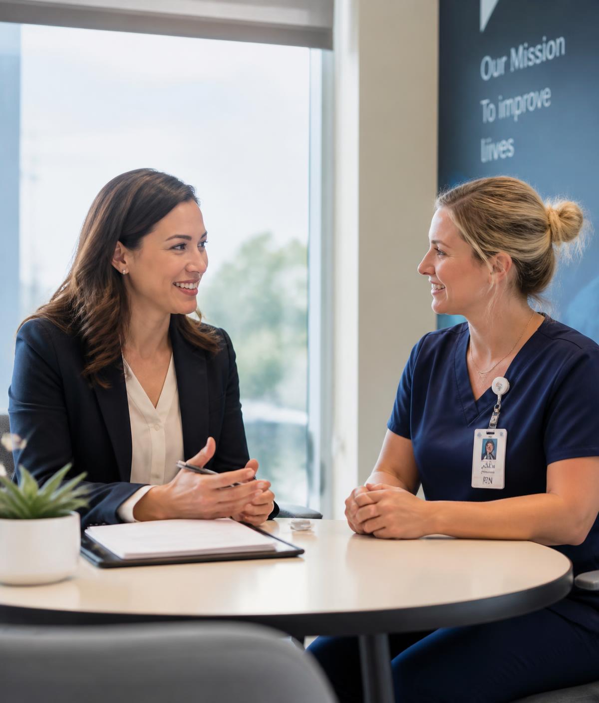 A Clareo recruiter talking with a travel nurse about her next assignment